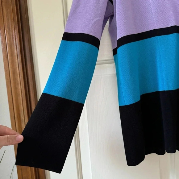 Exclusively Misook Color block Snap Front Knot Cardigan Sweater Size Medium - Picture 3 of 7